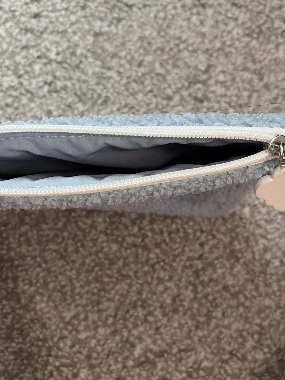 Summer Fridays Light Blue Fuzzy Zip Pouch